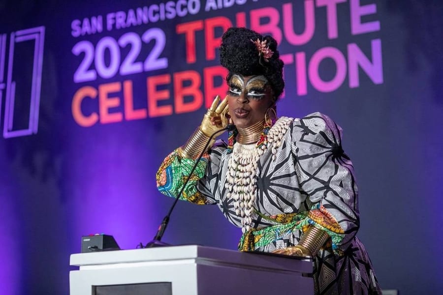 Performer on stage at the San Francisco AIDS Foundation 2022 Tribute Celebration — corporate event photography by Michael Pegram