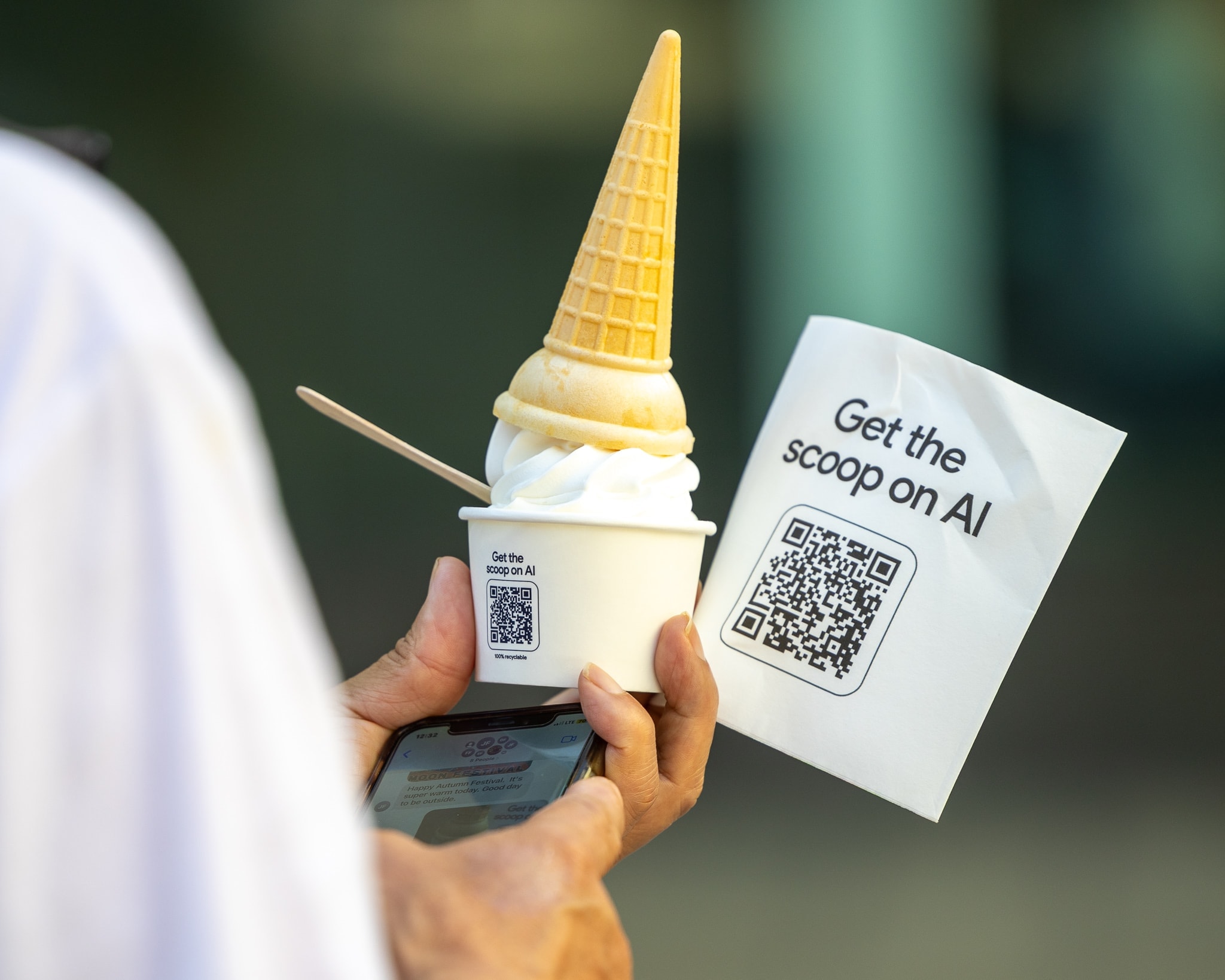 Ice cream cone with QR code branding at corporate event — Michael Pegram Photography