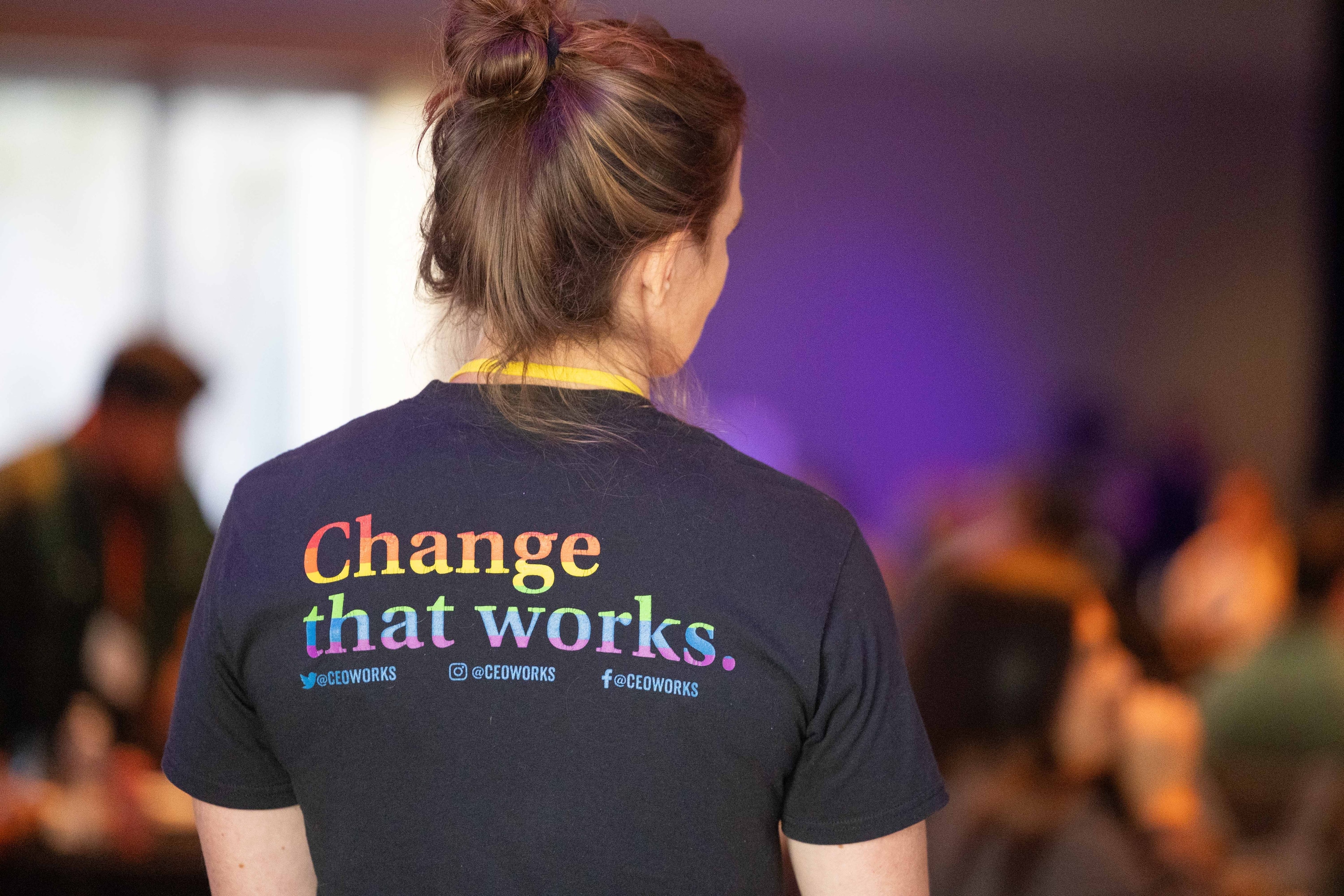 Event attendee wearing Change that Works branded shirt — Michael Pegram Photography