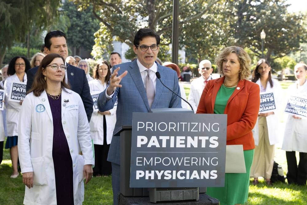 Physicians at an outdoor California Medical Association press conference — event photography by Michael Pegram